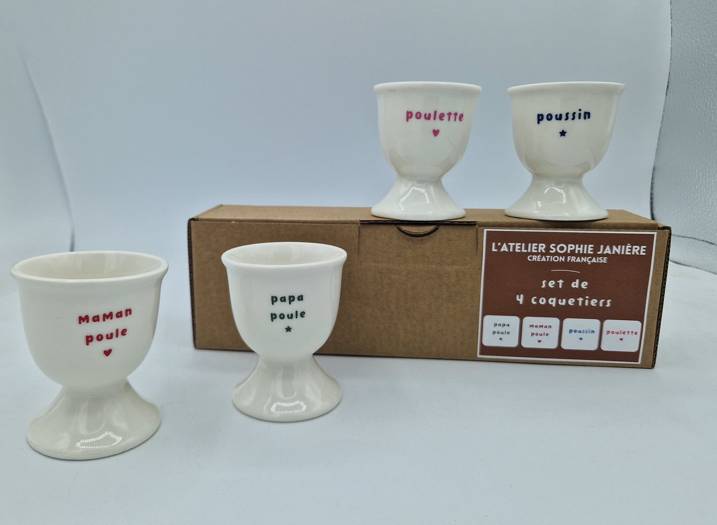 Set de 4 coquetiers la famille poule