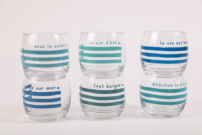 6 verres ronds marinière