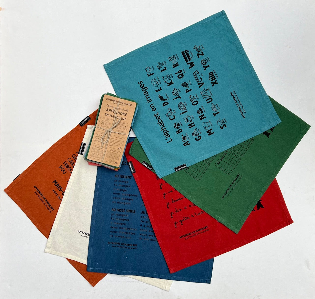 Lot de 6 serviettes de table apprendre en mangeant