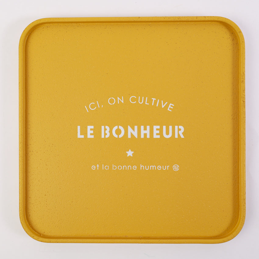 Plateau liège 30x30cm ici on cultive le bonheur