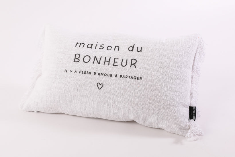 Coussin rectangle franges maison du bonheur