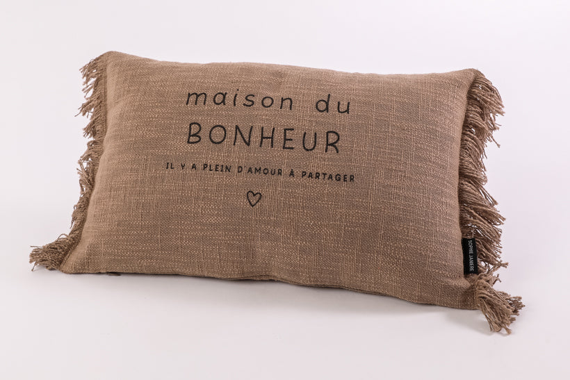 Coussin rectangle franges maison du bonheur