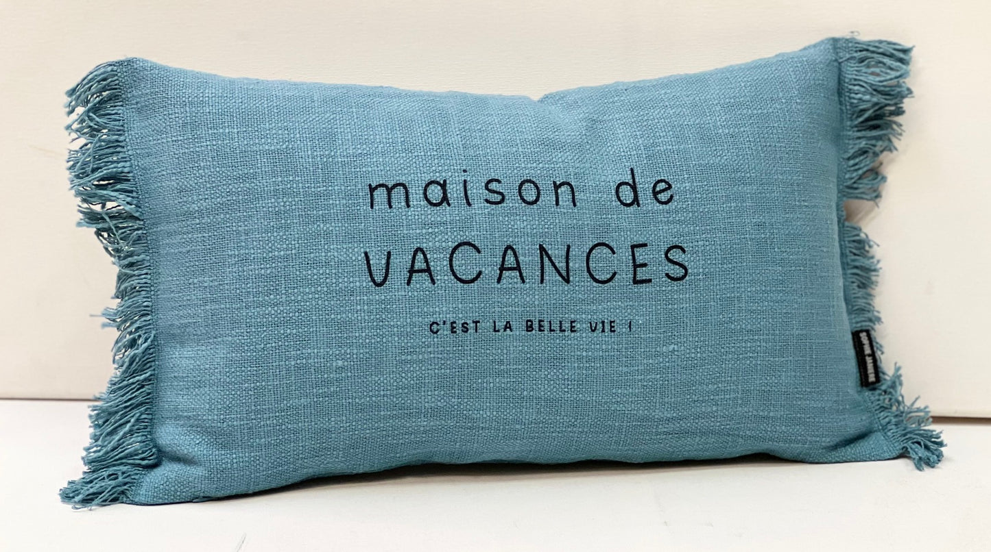 Coussin rectangle franges maison de vacances