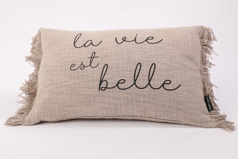 Coussin rectangle frangés la vie est belle