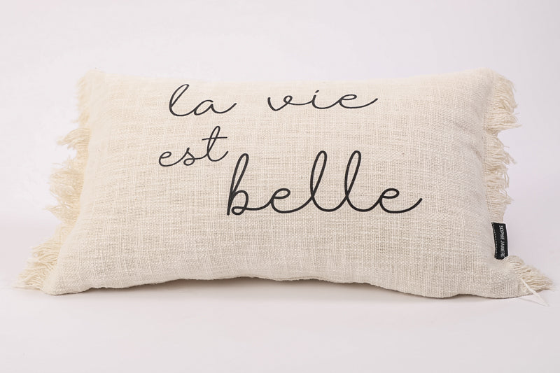Coussin rectangle frangés la vie est belle