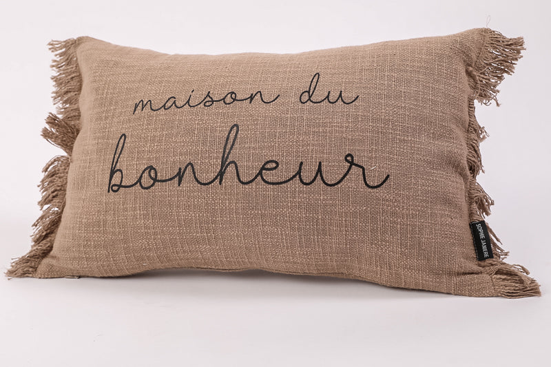 Coussin rectangle frangés maison du bonheur