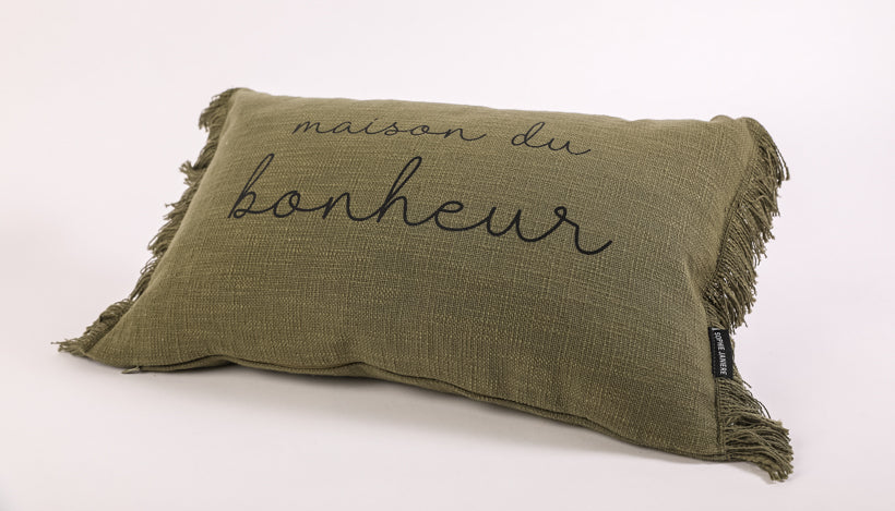 Coussin rectangle frangés maison du bonheur