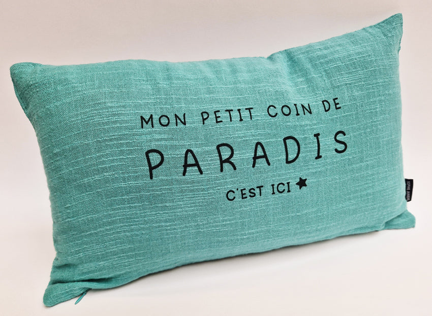 Coussin rectangle mon petit coin de paradis