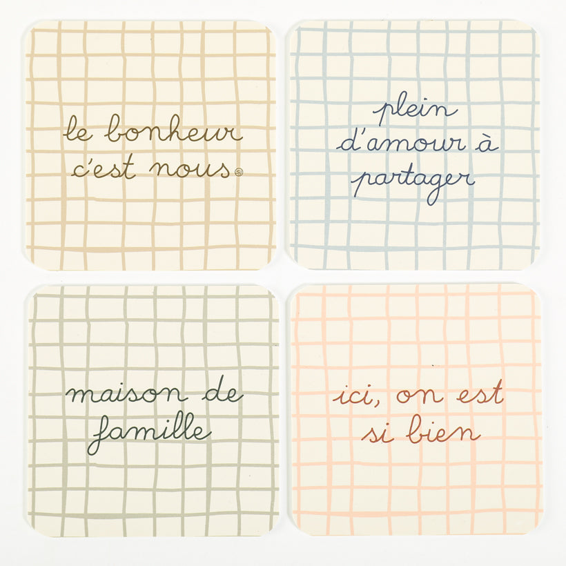 lot de 4 dessous de verre maison de famille