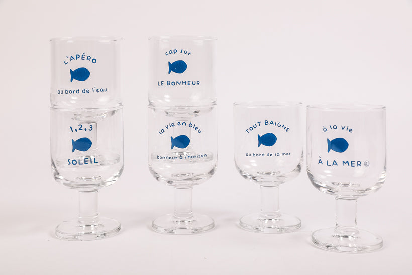 6 verres à pied empilable la vie en bleu