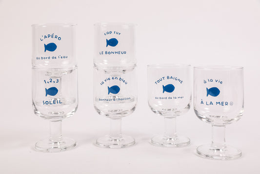6 verres à pied empilable la vie en bleu