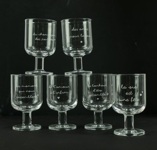 6 verres à pied empilable la vie est une fête