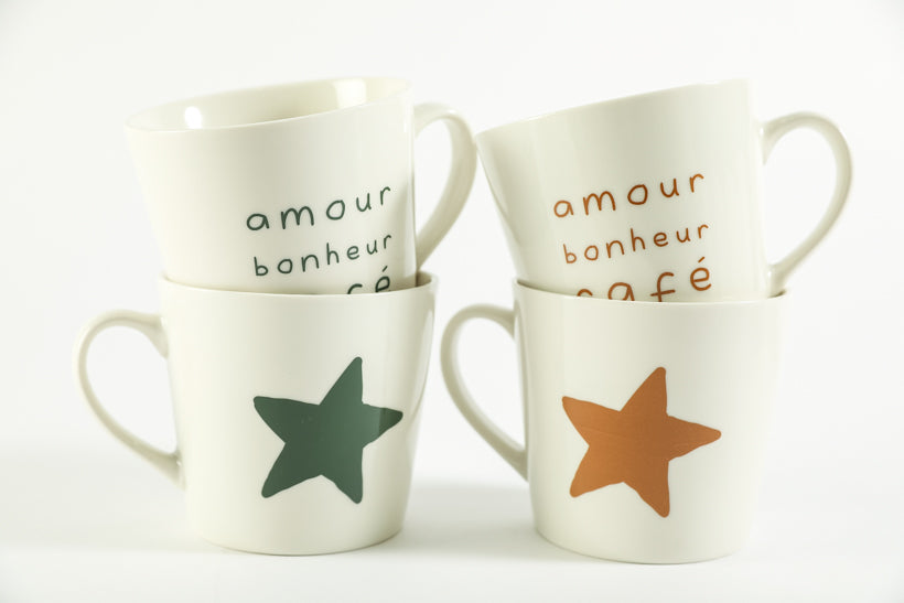 Lot de 2 mugs déjeuner amour bonheur café