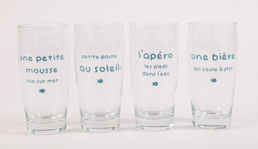4 verres à bière l'apéro les pieds dans l'eau