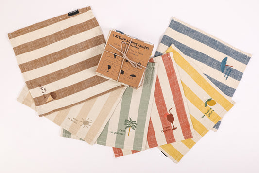 Lot de 6 serviettes de table broderie les beaux jours (rayures)