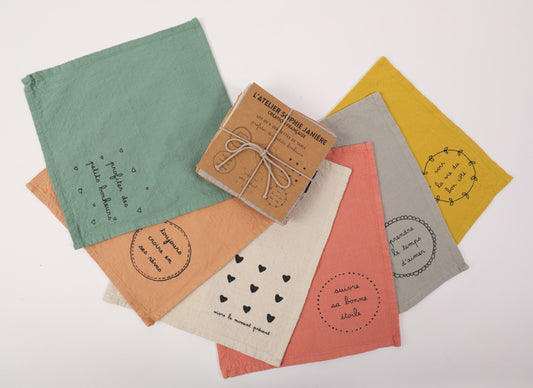 Lot de 6 serviettes de table petits bonheurs