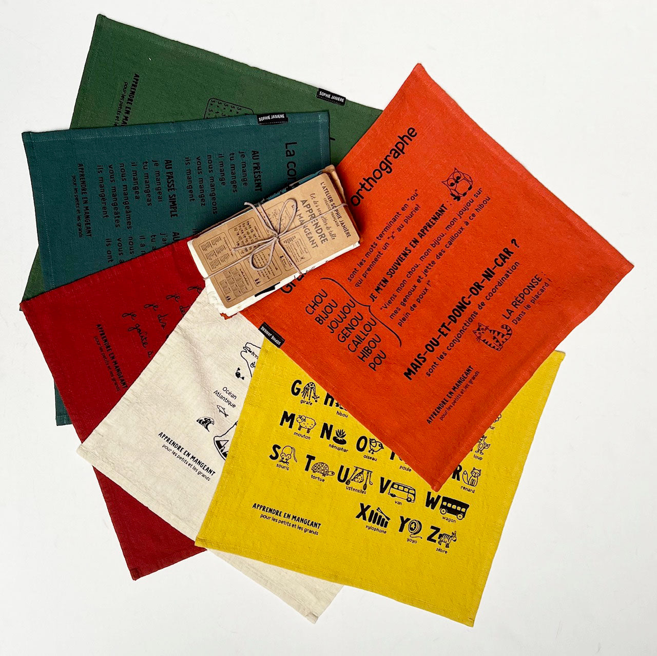 Lot de 6 serviettes de table apprendre en mangeant