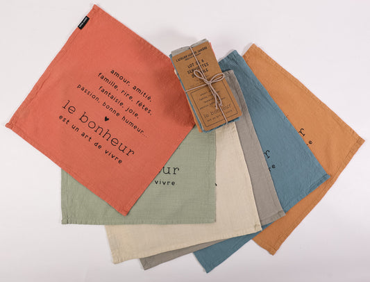 Lot de 6 serviettes de table le bonheur est un art de vivre