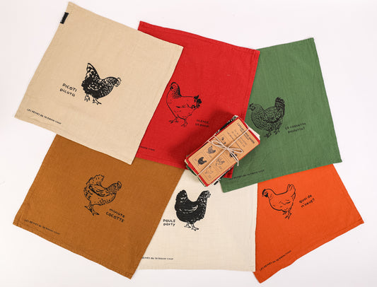 Lot de 6 serviettes de table les reines de la basse cour