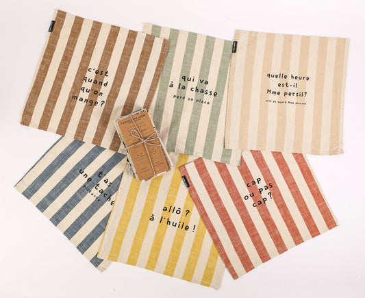 Lot de 6 serviettes de table c'est quand qu'on mange (rayures)