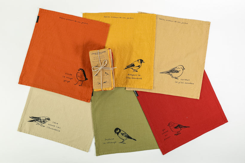 Lot de 6 serviettes de table oiseaux