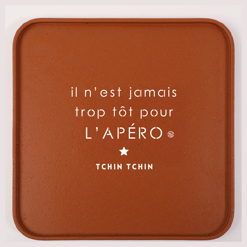 Plateau liège 30x30cm il n'est jamais trop tôt pour l'apéro