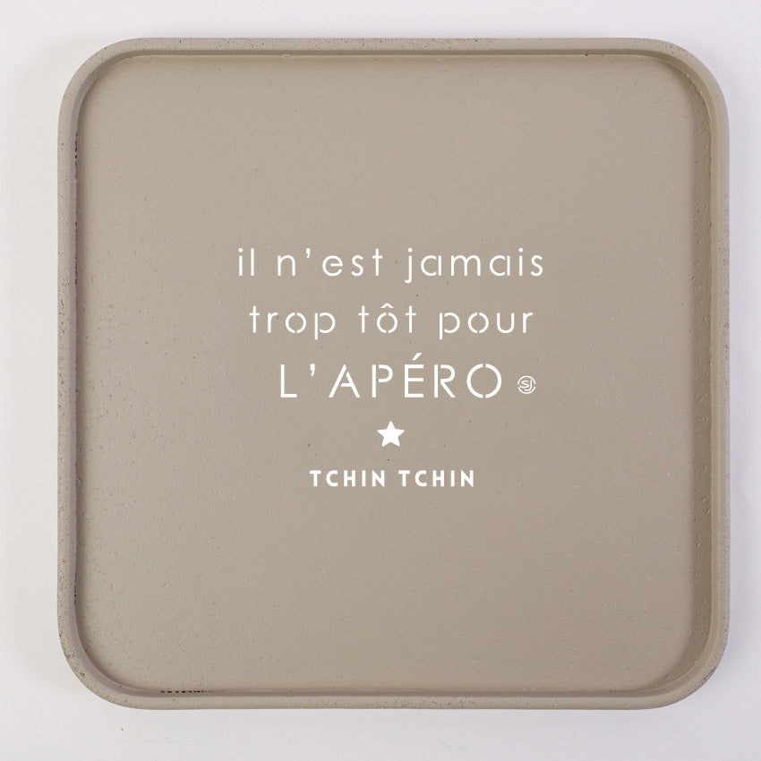 Plateau liège 30x30cm il n'est jamais trop tôt pour l'apéro