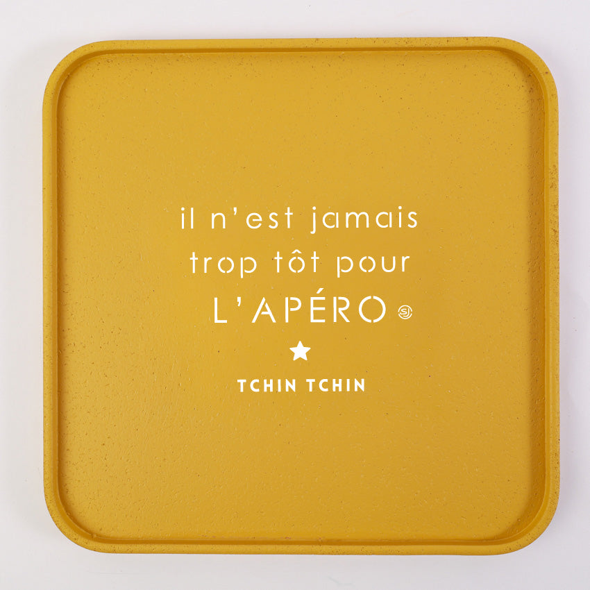 Plateau liège 30x30cm il n'est jamais trop tôt pour l'apéro