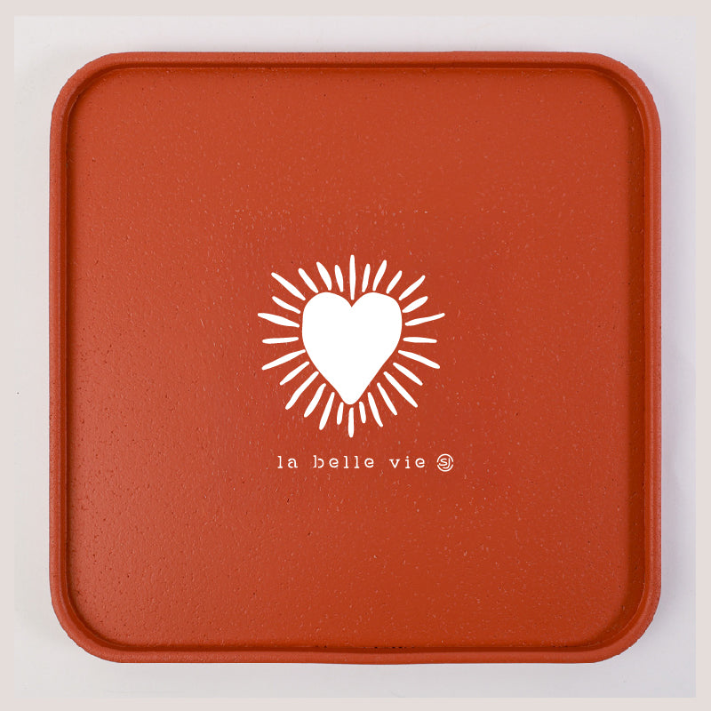 Plateau liège 30x30cm cœur soleil