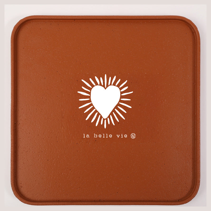 Plateau liège 30x30cm cœur soleil