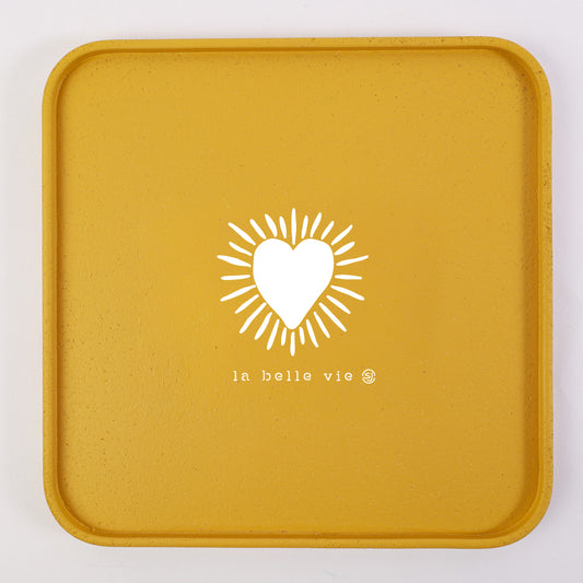 Plateau liège 30x30cm cœur soleil