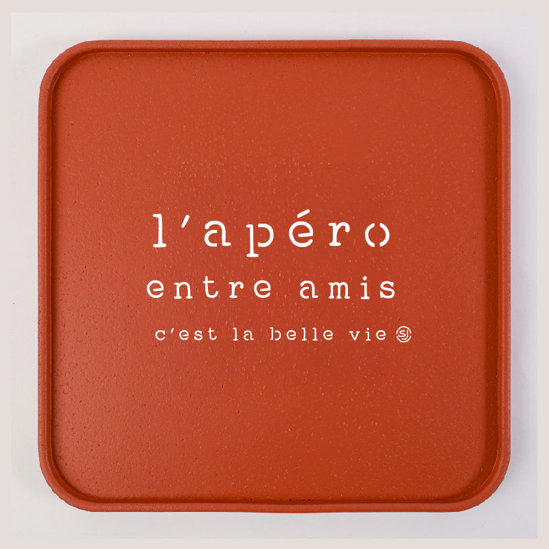 Plateau liège 30x30cm l'apéro entre amis