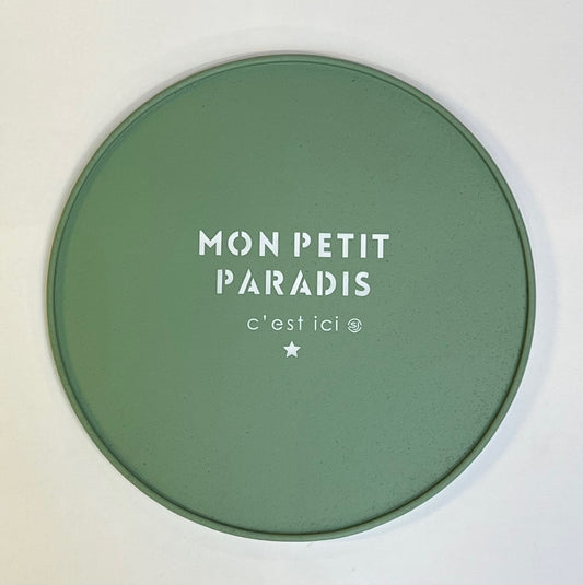 Plateau liège rond mon petit paradis c'est ici