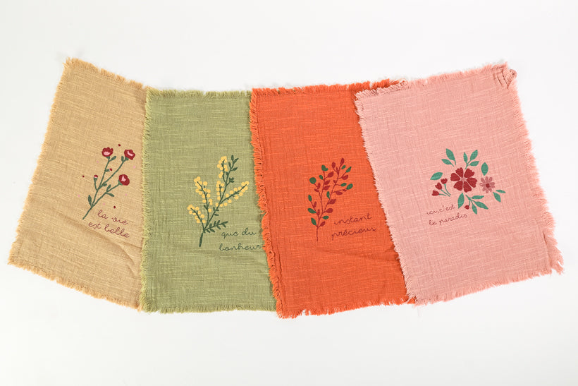 Lot de 4 essuie-mains fleurs