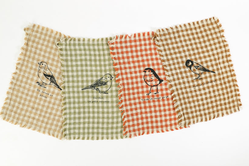 Lot de 4 essuie-mains vichy oiseaux