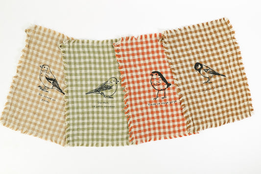 Lot de 4 essuie-mains vichy oiseaux