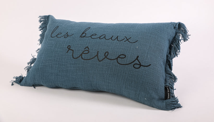 Coussin rectangle frangés les beaux rêves