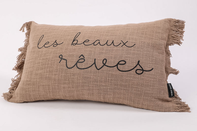 Coussin rectangle frangés les beaux rêves