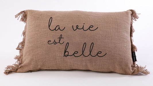 Coussin rectangle frangés la vie est belle