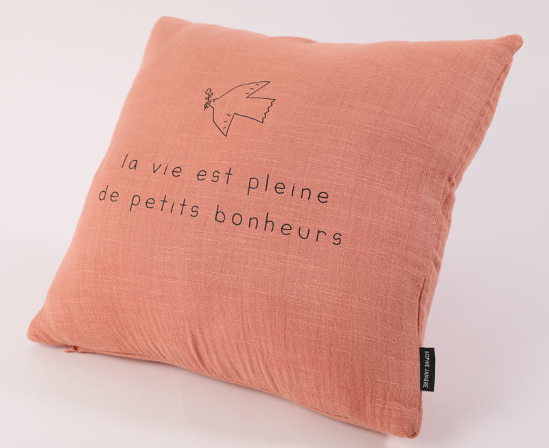 Coussin carré la vie est pleine de petits bonheurs