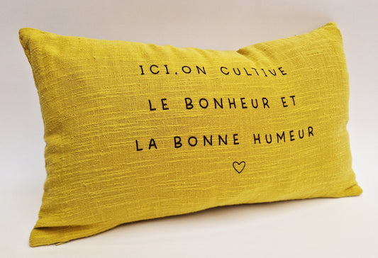 Coussin rectangle ici on cultive le bonheur