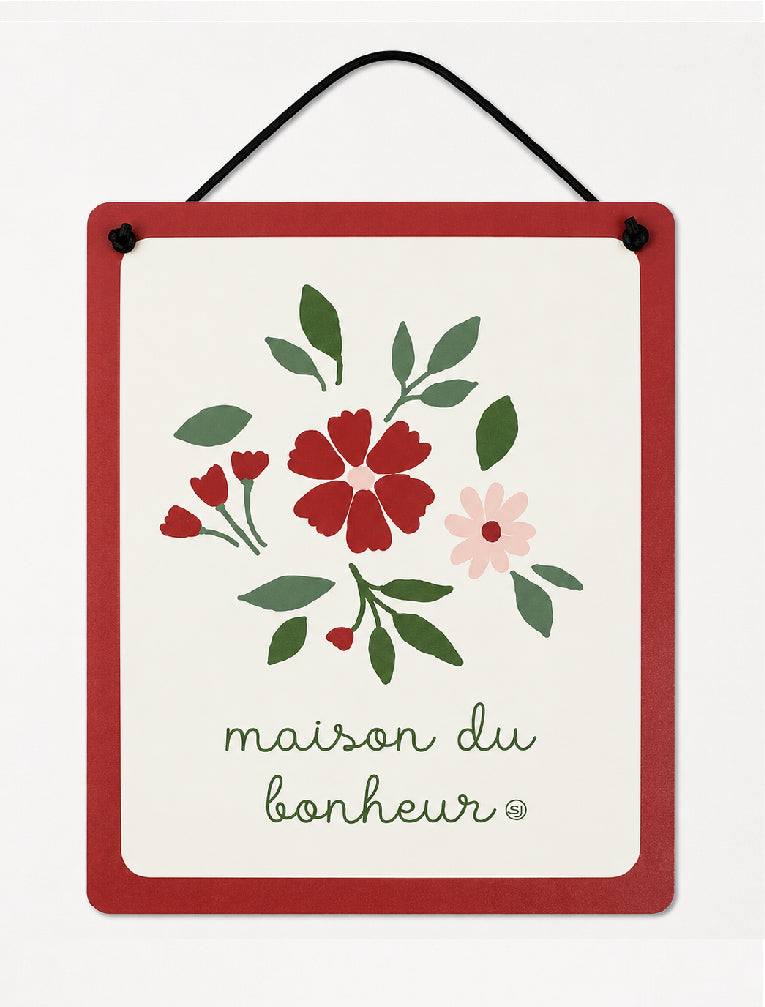 Plaque décorative fleurs maison du bonheur