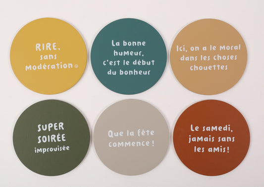 lot de 6 dessous de verre que la fête commence
