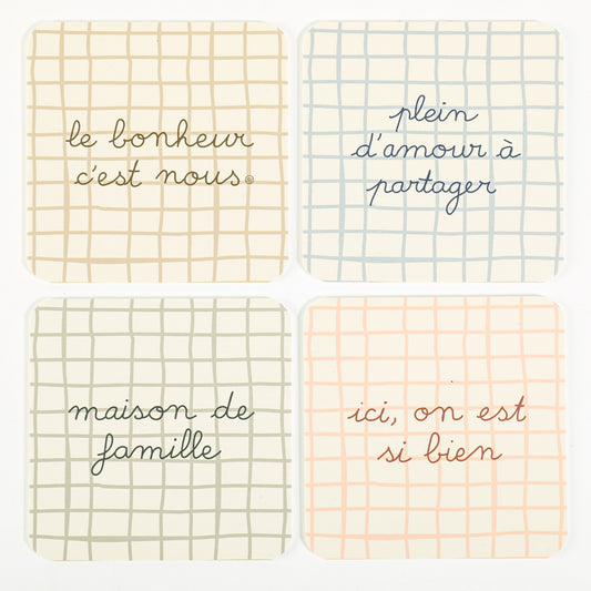 lot de 4 dessous de verre maison de famille